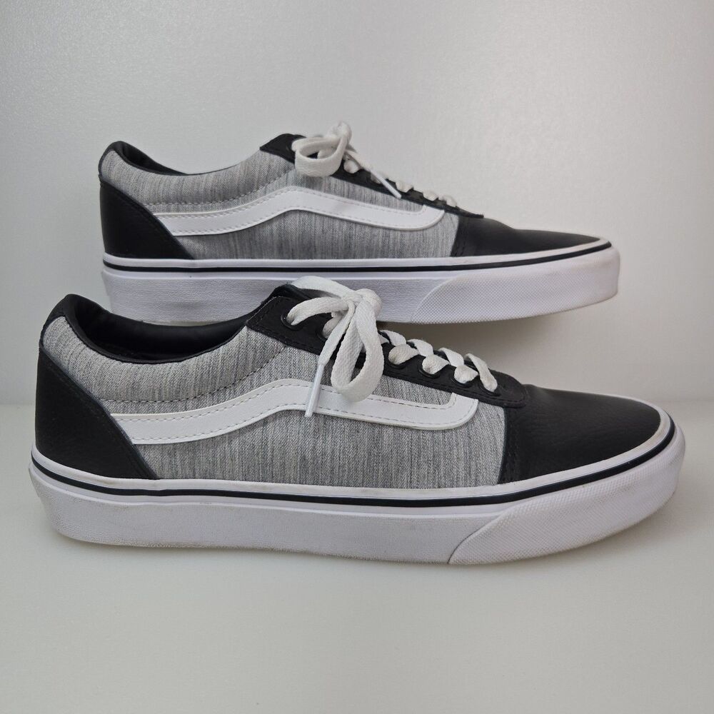 VANS Ward Leather & Canvas Sneaker Men's Size 8 Black Gray Skate Shoes Lace-up